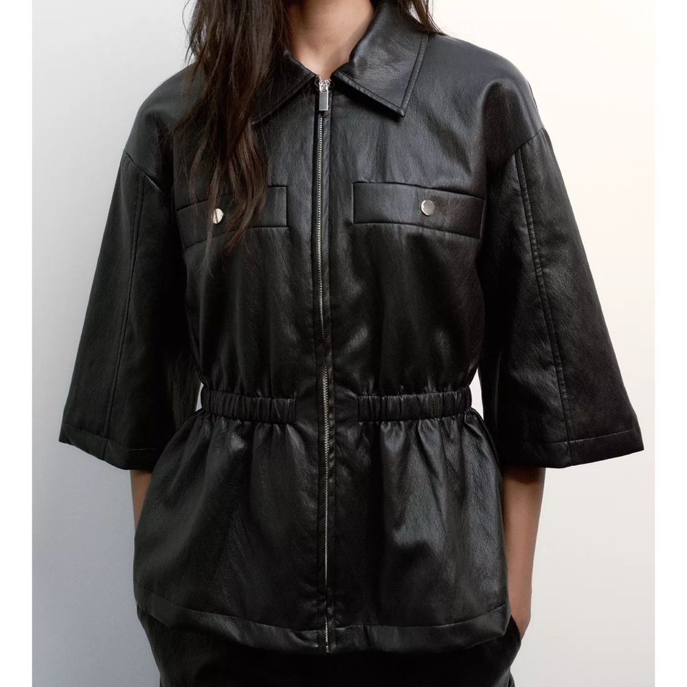 Zara Black Faux Leather Peplum Women's Jacket Medium NWT
